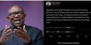 Read more about the article Peter Obi deletes tweet addressing Tinubu as Mr President