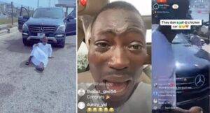 Read more about the article DJ Chicken Left Heartbroken as Area Boys Damage His Two Weeks Old Benz During Clash in Lagos