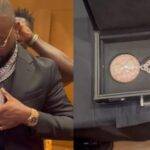 “Davido showcases his new pendant worth ₦577 million, claiming to have transformed sand into diamonds.”