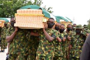 Read more about the article The Chief of Defence Staff pledges a robust response against bandits following the burial of 20 soldiers who lost their lives.