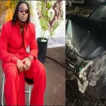 “Logos Olori, an artist signed under Davido’s label, narrowly avoids a life-threatening car accident.”